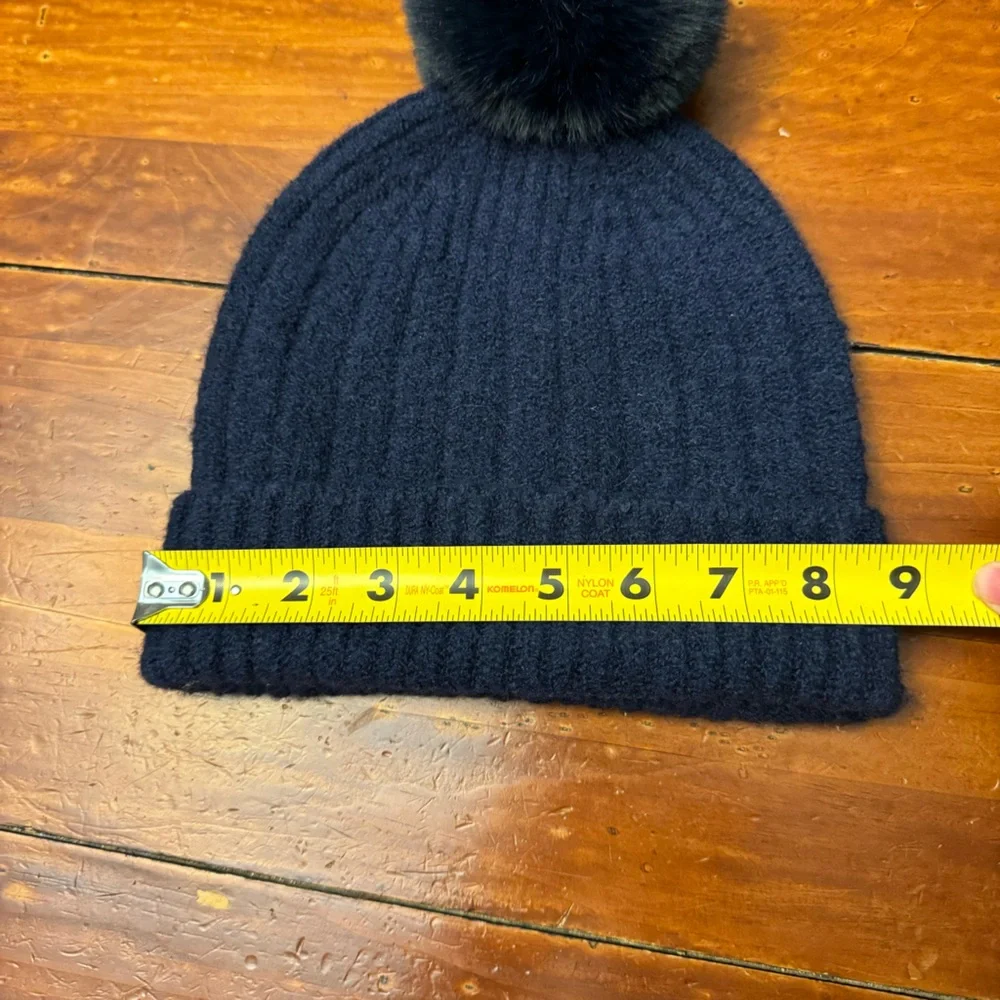 J.Crew Pom Beanie SupersoftYarn in Navy Blue Women’s Ribbed Beanie Hat